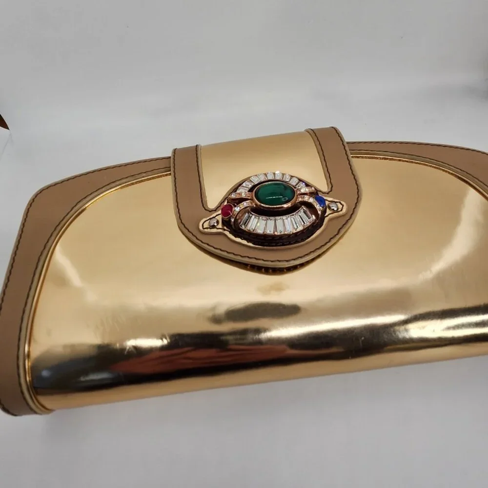 💥WOW! Giuseppe Zanotti Rose Gold Jeweled Leather Clutch - Pure Iconic Glam Y2K - Picture 5 of 13